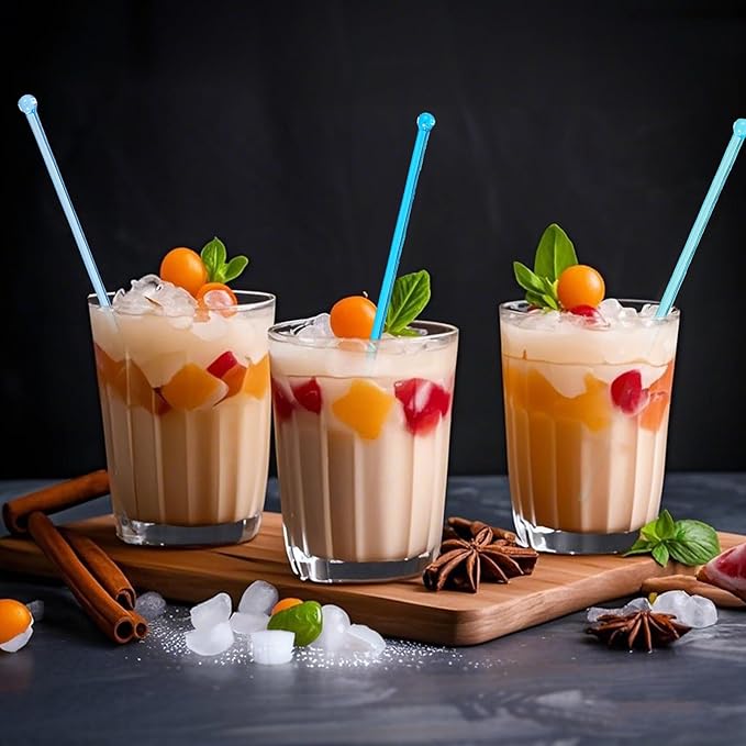 Mudder 100 Pieces Disposable Plastic Round Top Crystal Swizzle Sticks (Gradient Blue)