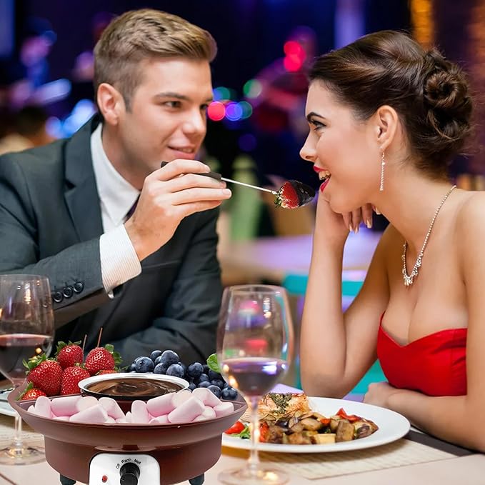 Fondue Pot Electric Set for Chocolate and Nacho Cheese, Chocolate Fondue Kit with Dipping Forks, Temperature Control, 9-ounce Detachable Bowl, Gift Set Date Night Idea Movie Night Game Night Gift Set