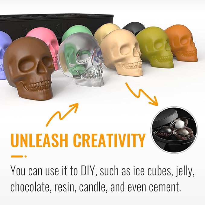 3D Skull Ice Cube Mold Tray -Novelty Shaped Ice Maker for Whiskey Cocktails Drinkers,Bartenders,Easy Release Silicone kull Molds,Baking Chocolate Candy,Home Bars