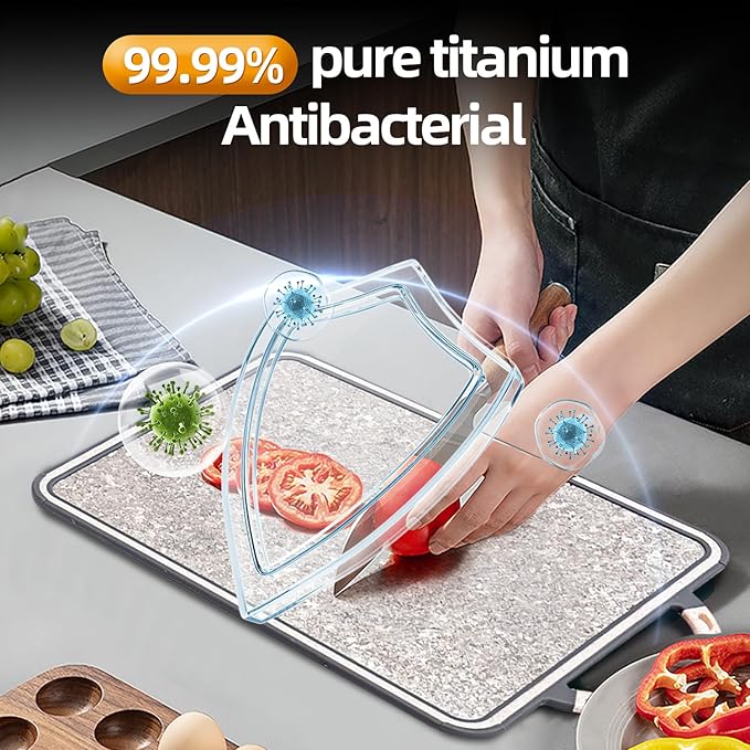 Titanium Cutting Board – Double Sided Chopping Boards for Kitchen with Juice Groove, Pure Titanium and Wheat Straw PP, Easy Clean Surface, Ideal for Meat Vegetables & Family Cooking 14" x 10"