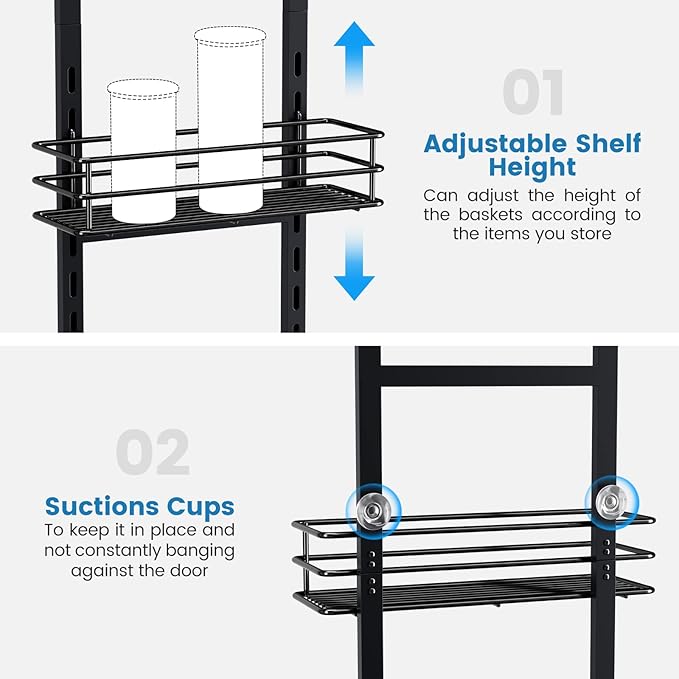 Adjustable 5-Tier Over the Door Pantry Organizer, Spice Rack, Narrow Hanging Shelf for Kitchen Storage and Organization