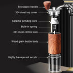 Manual Coffee Grinder, Stainless Steel Body Coffee Bean Grinder, Adjustable Ceramic Conical Mill,Foldable Handle Portable Coffee Grinders