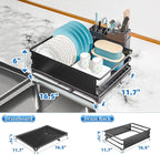 Simple Trending Dish Rack, Steel Dish Drying Rack for Kitchen Counter, Dish Drainer with Cutlery Holder for Large Capacity, Dish Drying Rack with drip Tray, Black