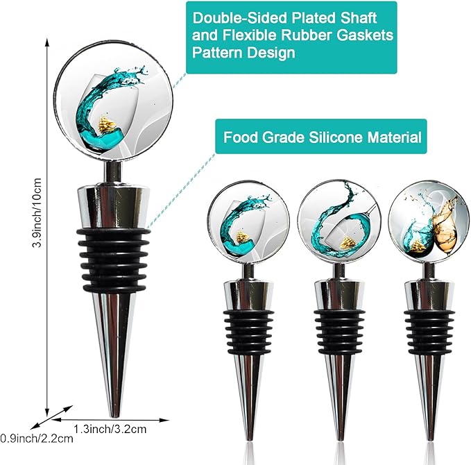 Wine Bottle Stoppers, Set of 3 Stainless Steel Wine Stoppers with Decorative Art Glass, Wine and Beverage Bottle Corks for Gifts, Bar, Wedding, Holiday Party (Green)