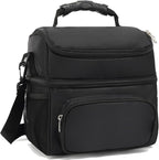 FlowFly Double Layer Cooler Insulated Lunch Bag Adult Lunch Box Large Tote Bag for Men, Women, With Adjustable Strap,Front Pocket and Dual Large Mesh Side Pockets