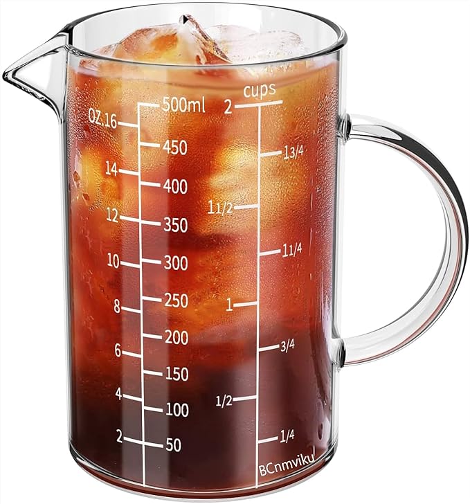 500ML Glass Measuring Cup With Handle, High Borosilicate Glass Three Scales V-Shaped Spout Clear Measuring Cup (OZ, Cup, ML/CC) Easy To Read Kitchen Tools