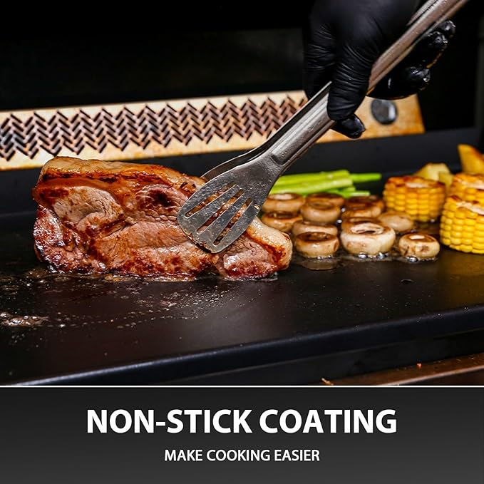 Utheer 17" x 13" Nonstick Coating Cooking Griddle for Gas Grill, Universal Griddle Flat Top Plate Insert with Grease Groove and Removable Handles for Charcoal/Gas Grills, Camping, Tailgating, Parties