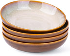 LERATIO Large Pasta Bowls,38oz Ceramic Pasta Bowls,9.0" Reactive Glaze Pasta Bowl Set of 4,Microwave & Dishwasher,Oven Safe,Wide Serving Bowls for Salad,Pasta,Fruit,Scratch Resistant-Khaki