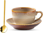 Porcelain Coffee Cup with Saucer Spoon, Vintage Design Ceramic Latte Art Cappuccino Barista Espresso Tea Cup with Saucer (11.6 oz, 350ml, Honey Pomelo Yellow)