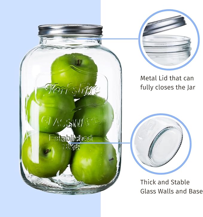 Diamond Star 2 Gallons Mason Jar with Aluminum Lids, Large Glass Wide Mouth Canning Food Storage Containers for Kitchen Canning Cereal, Pasta, Sugar, Beans, Spice, Preserves, Dog Treat