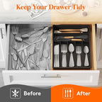 Lifewit Silverware Tray, Deep Wide Cutlery Drawer Organizer Storage for Kitchen, Plastic Flatware Utensil Holder Divider for Spoons Forks Knives Tableware, 7 Compartment, Black