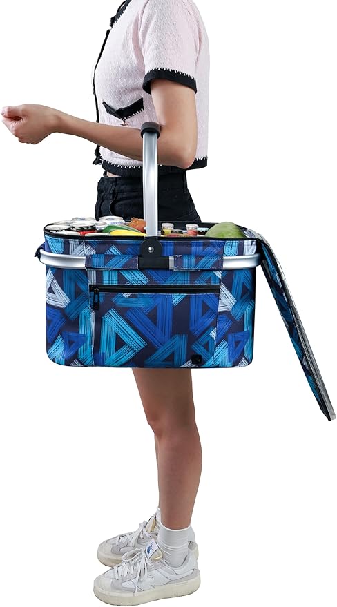 ALLCAMP Insulated Cooler Bag Portable Collapsible Picnic Basket Cooler with Sewn in Frame (Medium Triangle Pattern)