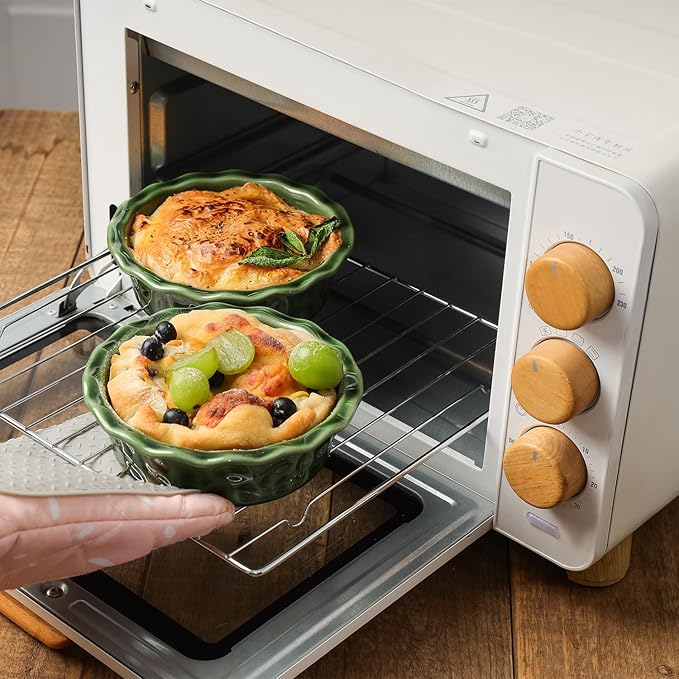 Vicrays Ceramic Pie Pan for Baking - 5.5 inch Small Pie Plates Deep Dish Round Pot Casserole Mini Serving Bowl, Microwave Oven Safe for Dessert Apple Pie Cake Tart Pizza, Set of 6 - Green