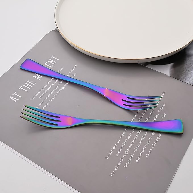 Luxury 18/10 Stainless Steel Matte Rainbow Colorful Flatware Set - Silverware Cutlery Utensil Set Steak Knife Spoon and Fork Knife Serving Set, Service for 1 (6-Piece)