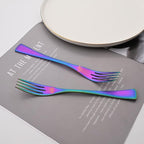 Luxury 18/10 Stainless Steel Matte Rainbow Colorful Flatware Set - Silverware Cutlery Utensil Set Steak Knife Spoon and Fork Knife Serving Set, Service for 1 (6-Piece)