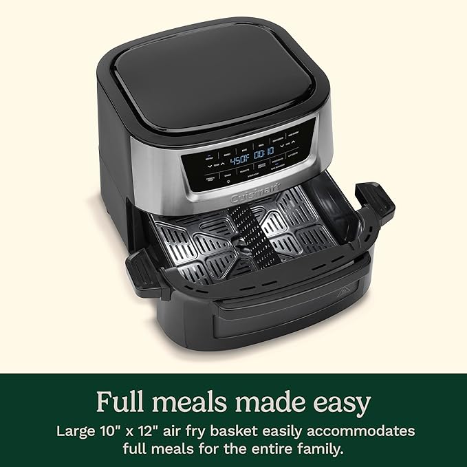Cuisinart Air Fryer, 9-Quart Basket Large Fryer with 6 Cooking Functions to Air Fry, Roast, Bake, Broil, Keep Warm, and Dehydrate, 6 Airfryer Presets, Dishwasher-Safe Parts, AIR-220, Stainless Steel