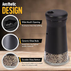 The Original Salt and Pepper Shakers set - Black -Spice Dispenser with Adjustable Pour Holes - Stainless Steel & Glass - Set of 2 Bottles