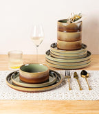 TheTerra Ceramic Dinnerware Sets for 4, 12 Pieces Porcelain Lightweight Plates and Bowls Sets, Scratch Resistant Dish Set, Oven & Microwave & Dishwasher Safe, Brown Green