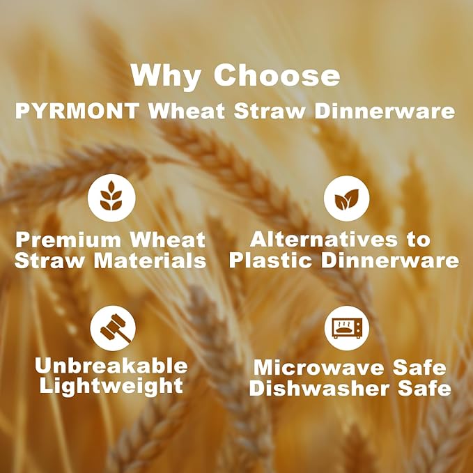 PYRMONT Wheat Straw Cereal Bowls Set, 6 Unbreakable 26 OZ Reusable Plastic Bowls for Kitchen, Dishwasher & Microwave Safe, Serving Soup, Salad, Oatmeal, Ramen, Noodles, Camping