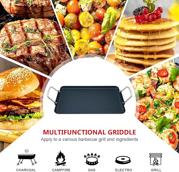 11pcs 19Inch Nonstick Taco Griddle Pan, Rectangular Cast Iron Griddle, Comales para Tortillas Cooking Pan for Stove Tops | 2 - Burner, Detachable Handles | Stove/Outdoor/Camping