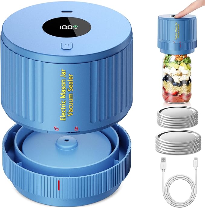 Electric Mason Jar Vacuum Sealer Kit for Wide Mouth and Regular Mouth Mason Jar - Blue