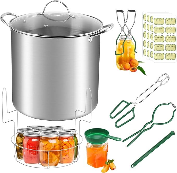Stainless Steel 21.5QT Water Bath Canning Pot with Rack & Lid, Canning Supplies Starter Kit and 6 Pieces Canning Tools Set, Water bath Canner for Beginner