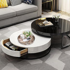 MAONAME 13" Round Decorative Tray, Plastic Tray with Handles, Coffee Table Trays, Serving Trays for Ottoman, Bathroom, Kitchen (Multicolored Wooden Sticker)