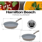 Hamilton Beach Cookware Set, 10-Pieces, Pots, Pans, and Glass Lids, Nonstick PFOA-Free, PTFE-Free Ceramic Interior, Heavy-Duty Aluminum Construction, Modern Matte Gray, Professional Tapered Shape