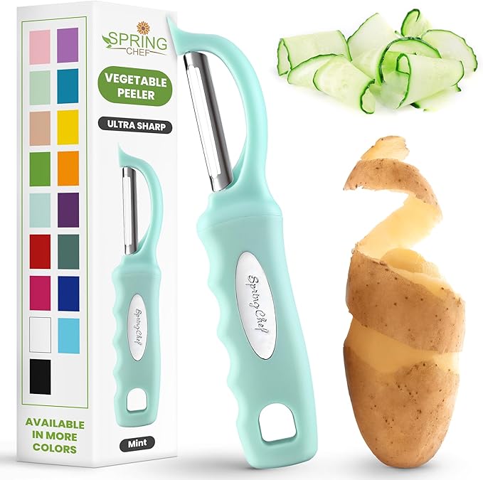 Spring Chef Premium Swivel Vegetable Peeler, Soft Grip Handle and Ultra Sharp Stainless Steel Blades - Perfect Kitchen Peeler For Veggie, Fruit, Potato, Carrot, Apple - Mint