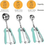 Cookie Scoop Set, 3Pcs Ice Cream Scoop, Cookie Scoops for Baking Set of 3, 18/8 Stainless Steel Cookie Scooper for Baking, Ice Cream Scooper with Trigger Release, Mint Soft Grip Cookie Dough Scoop