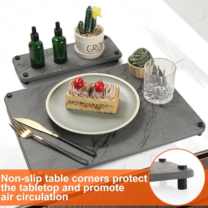 2 Pack Stone Drying Mat for Kitchen Counter, 15.7" x 11.8" Stone Sink Tray, Nesting Stone Dish Drying Mats with Non-Slip Feet for Kitchen