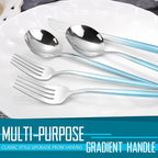 Gradient Blue Silverware Set, 20 Piece Stainless Steel Flatware Set, Kitchen Utensil Set include Knife/Fork/Spoon,Cutlery Service for 4,Mirror Polished