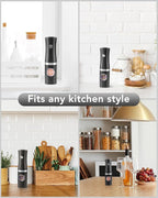 FORLIM Rechargeable Electric Salt and Pepper Grinder Set with Charging Base, Automatic Pepper Mill, Adjustable Coarseness, White LED Light, USB Type-C Cable, One Hand Operation, 2 Mills