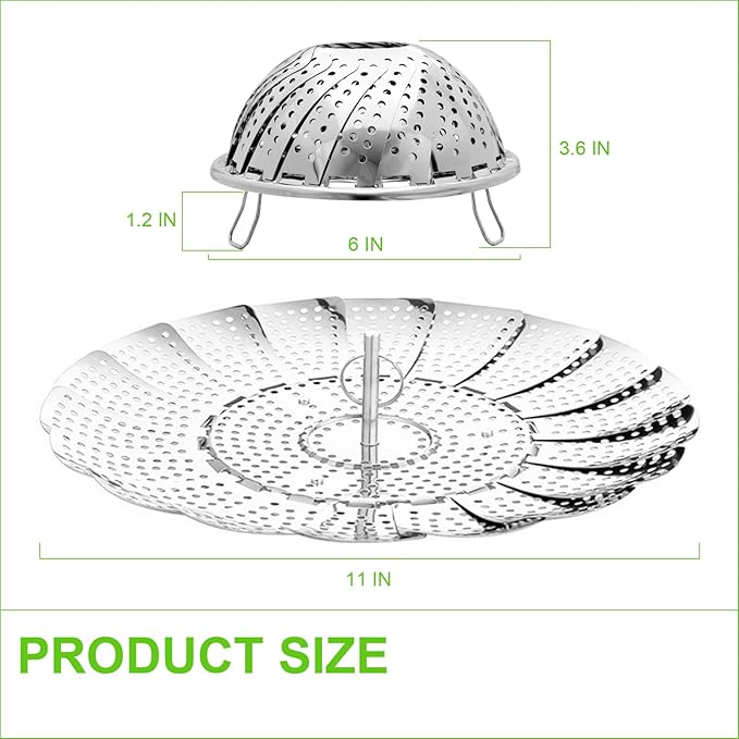 Vegetable Steamer Basket for Cooking, Stainless Steel Veggie Fish Food Steamer Basket, Folding Expandable Steamers to Fit Various Size Pot