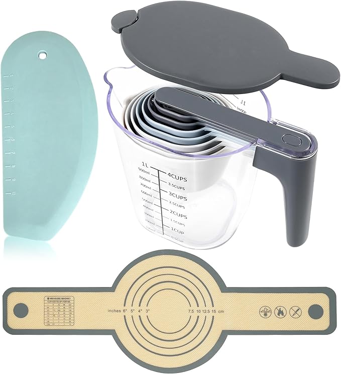 12-Piece Measuring Cups and Spoons Set with Dough Scraper and Silicone Bread Sling, BPA-Free, Dishwasher Safe Kitchen Baking Tools Gift
