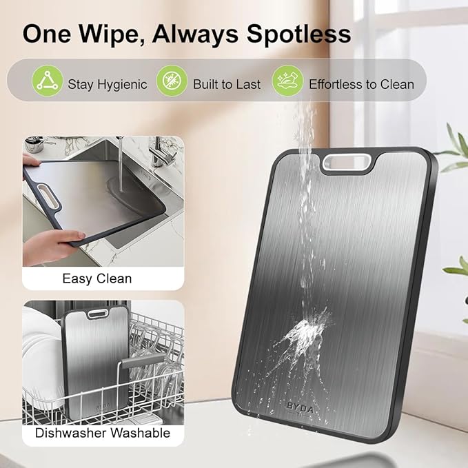 Titanium Cutting Board for Kitchen,Double Sided FoodGrade,Pure Titanium&Wheat Straw PP,Non-Toxic,Non-Slip,Dishwasher Safe,Ideal for Meat,Vegetables,Fruit