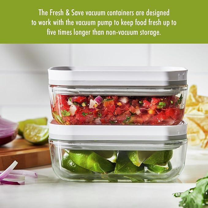ZWILLING Fresh & Save 2-Piece Small Glass Vacuum Sealer Food Storage Containers with Airtight Lids, Meal Prep Container