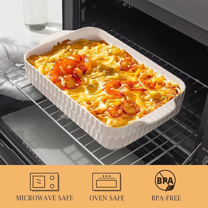 4.7QT Casserole Dishes for Oven, 9x13” Large Lasagna Pan, Ceramic Baking Dish, Rectangular Lasagna Pan Deep with Handles for Baking, Casserole, Kitchen, Gift for Mother Father Women Men