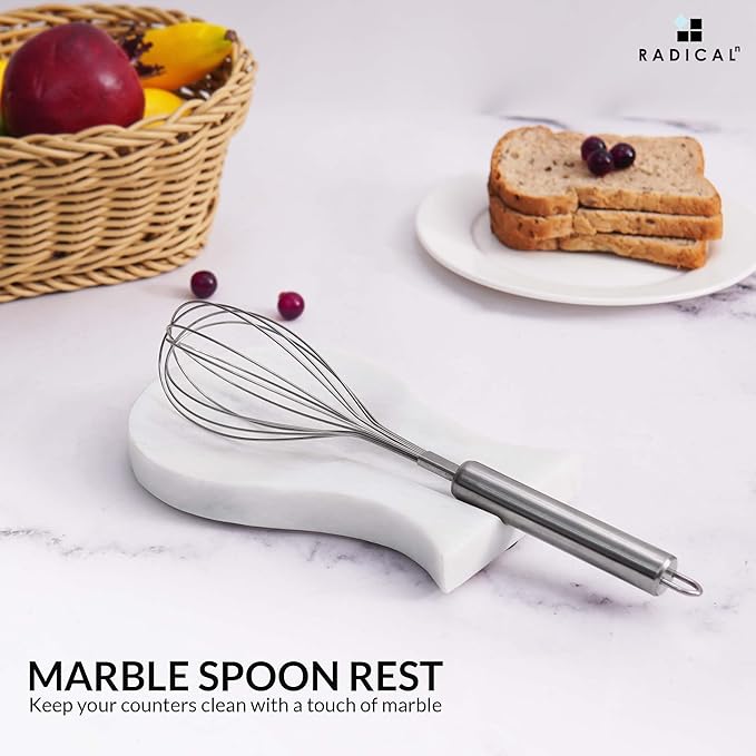 Radicaln Marble Spoon Rest 8" Inches White Handmade Utensil Holder For Kitchen Essentials, Modern Spoon Holder, Kitchen Utensils & Cooking Spoon Rest For Stove Top