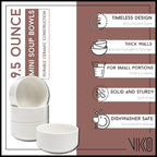 Vikko Modern Soup Bowls, Set of 4 White Porcelain Bowls, Stackable 9.5 oz Elegant Restaurant Style Soup Bowl Set, Microwave and Dishwasher Safe