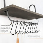 Olakee Floating Wall Shelves for Bathroom Kitchen Coffee Nook with 10 Adjustable Hooks for Mugs Cooking Utensils or Towel Rustic Storage Shelves Set of 2/17x5.9 inch (Weathered Grey)