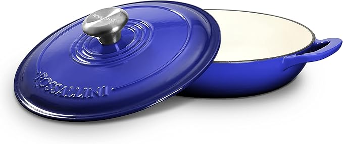 Signature Enameled Cast Iron Braiser, Non-Stick Serving Pot with Tight Fitting Lid for Perfect Roasting, Baking, Sauteing, Searing, and Pan Frying | 1.5Q (1.4L) - Indigo Blue