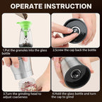 Manual Salt or Pepper Grinder for Professional Chef, Best Spice Mill with Stainless Steel Cap, Ceramic Blades and Adjustable Coarseness, Refillable Glass Body with 6OZ Capacity