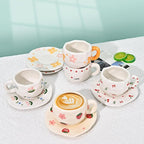 Koythin Ceramic Coffee Mug with Saucer Set, Cute Strawberry Flower Cup Unique Irregular Design for Office and Home, 10 oz/300 ml for Latte Tea Milk