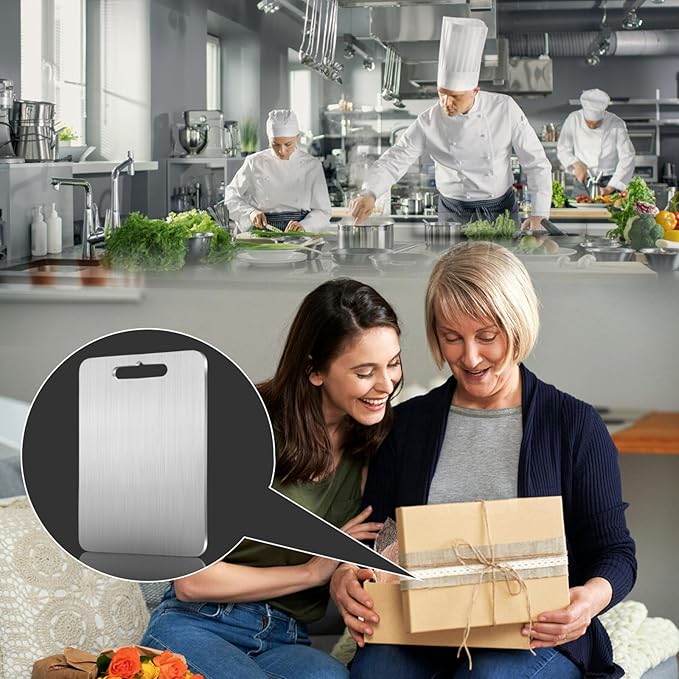 Titanium Cutting Board - 100% Pure Titanium Cutting Boards for Kitchen, Double Sided Medical-grade Cutting Mat for Easy to Clean, Ideal for Home & Outdoor Cooking (8" x 12" x 0.08")