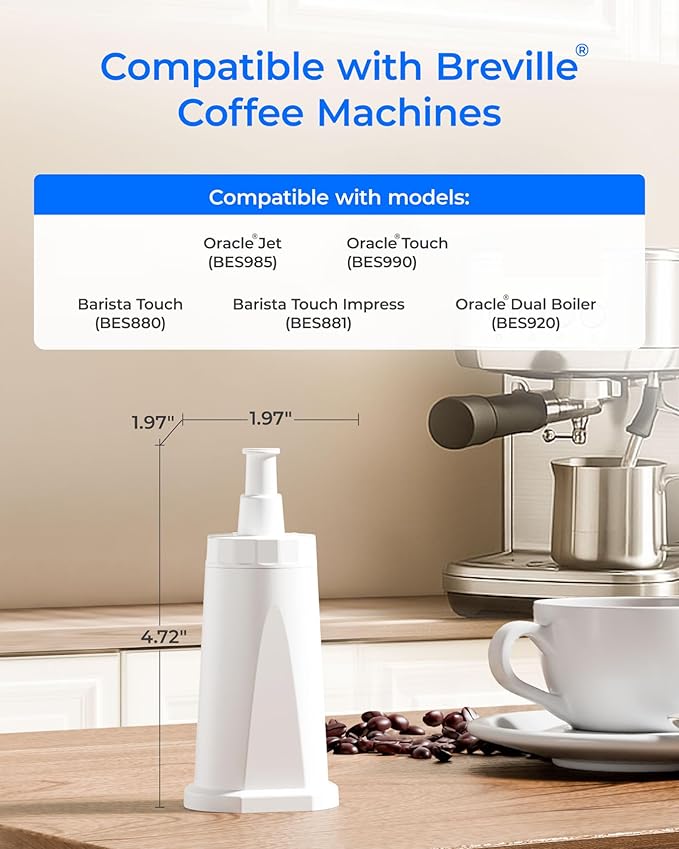 Waterdrop Coffee Filter, Replacement for Breville® Water Filter, Breville® Express Espresso Machine Water Filter, Breville® Barista Touch, Oracle® Touch BES990, TÜV SÜD Certified, 4 Packs