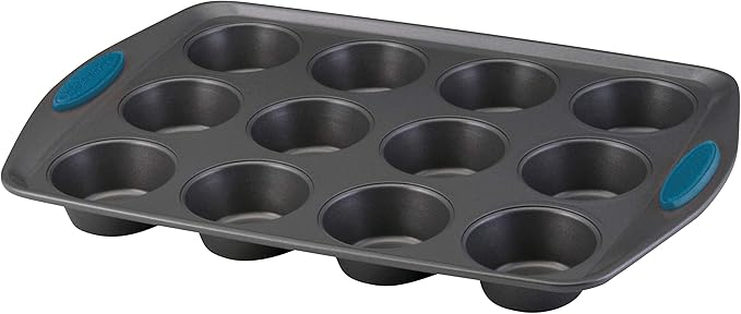 Rachael Ray Yum -o! Nonstick Bakeware 12-Cup Muffin Tin With Grips / Nonstick Cupcake Tin With Grips - 12 Cup, Gray