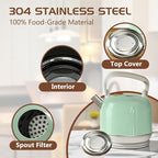 Electric Tea Kettle, 1500W Electric Kettle for Boiling Water, Food Grade Stainless Steel 2L Tea Kettle with Ergonomic Handle, Hot Water Boiler Auto Shut-off, Boil-Dry Protection