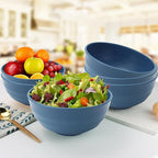 Large Soup Bowl 60 OZ, Wheat Straw Bowl Set of 6, Large Plastic Bowls Rusable, Microwave Safe Big Bowl for Fruit, Salad, Popcorn, Serving Bowls for Kitchen, Picnic, RV - Bule