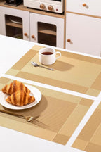 LEXMORE PlaceMats Set of 12 Vinyl/Plastic Woven Place Mats for Kitchen Table Indoor/Outdoor Washable PlaceMat Wipeable Dining Table Mats(Gold Cube)